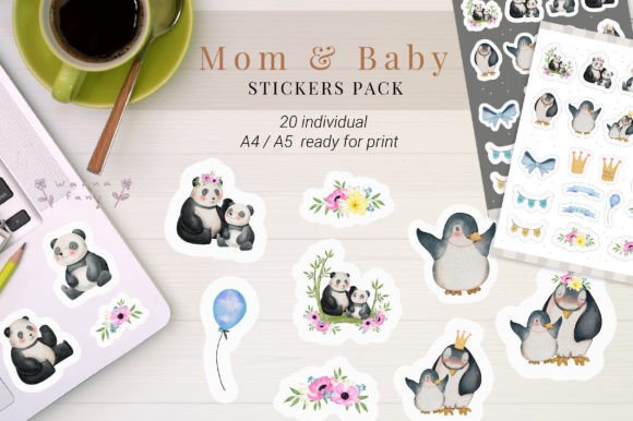 Adorable Digital Assets: Mom and Baby Cute Animal Sticker Pack