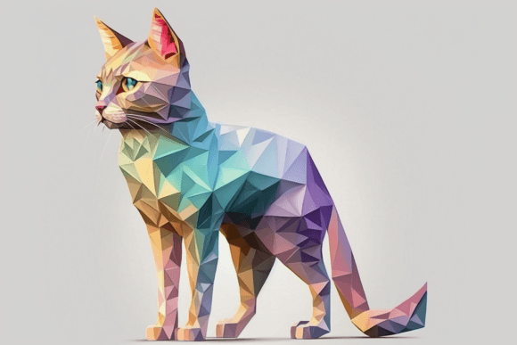 Polygonal Cute Cat Low Poly Animal: Modern Visual Style