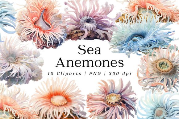 Sea Anemones Animal Watercolor Cliparts for Creative Projects
