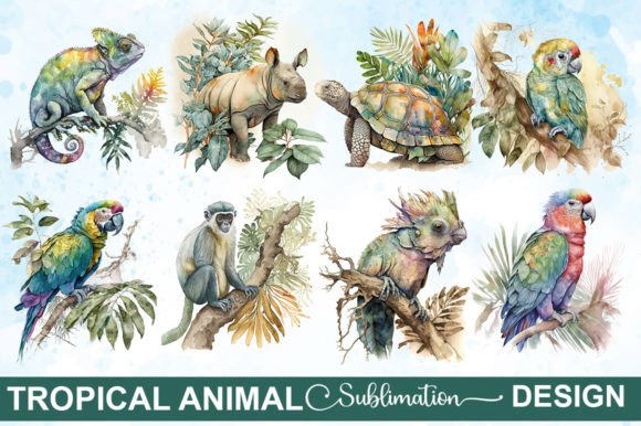 Watercolor Tropical Animal Sublimation: Fresh Creative Assets